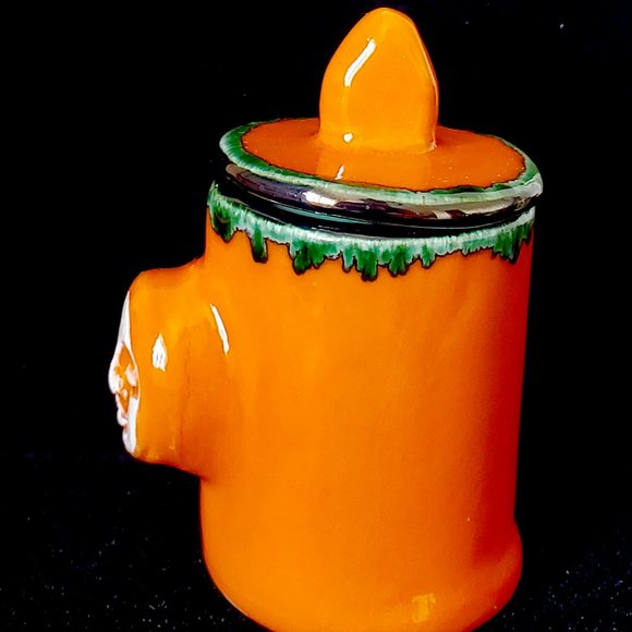 Handmade Small Ceramic Moon Face Stash Jar, Tigerlily Orange - Picture 3 of 9